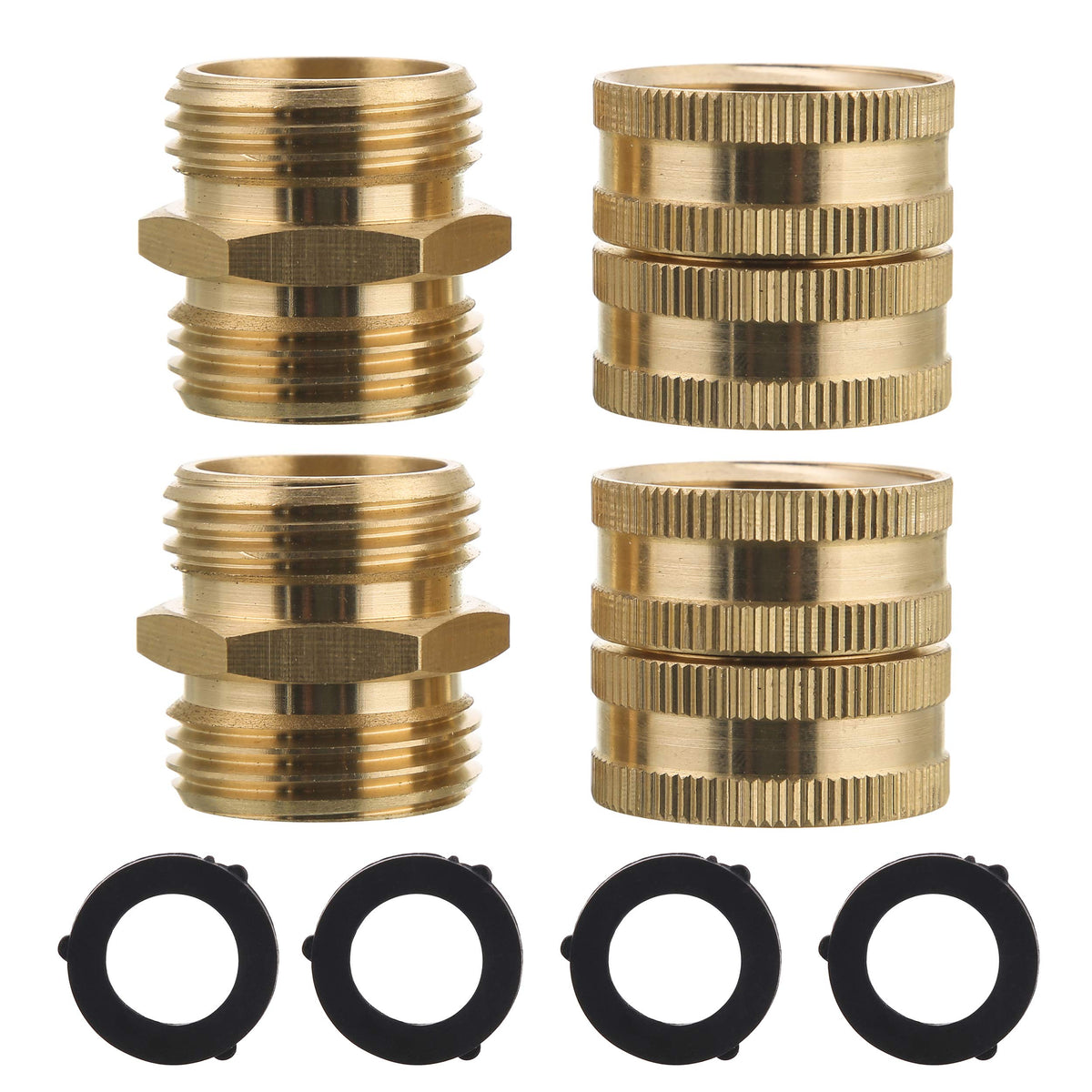 M MINGLE brass garden hose adapter with double-male threads for secure hose linking.