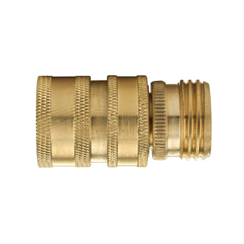 MMINGLE brass quick-connect 3/4-inch GHT compatibility image demonstrates universal use with standard hoses.