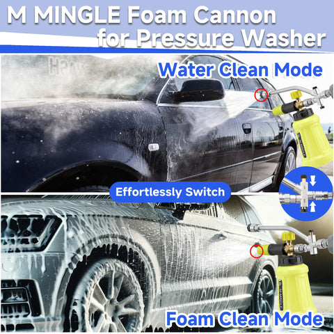M MINGLE dual connector enables easy foam and water switching.