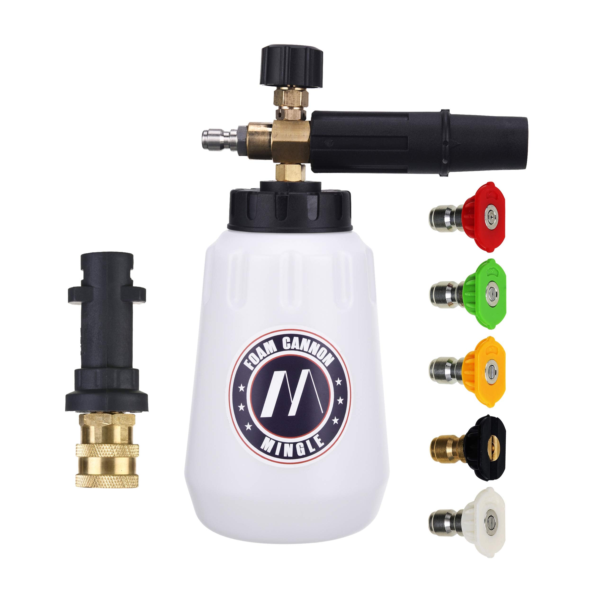 MMINGLE foam cannon bottle front view for easy car washing.