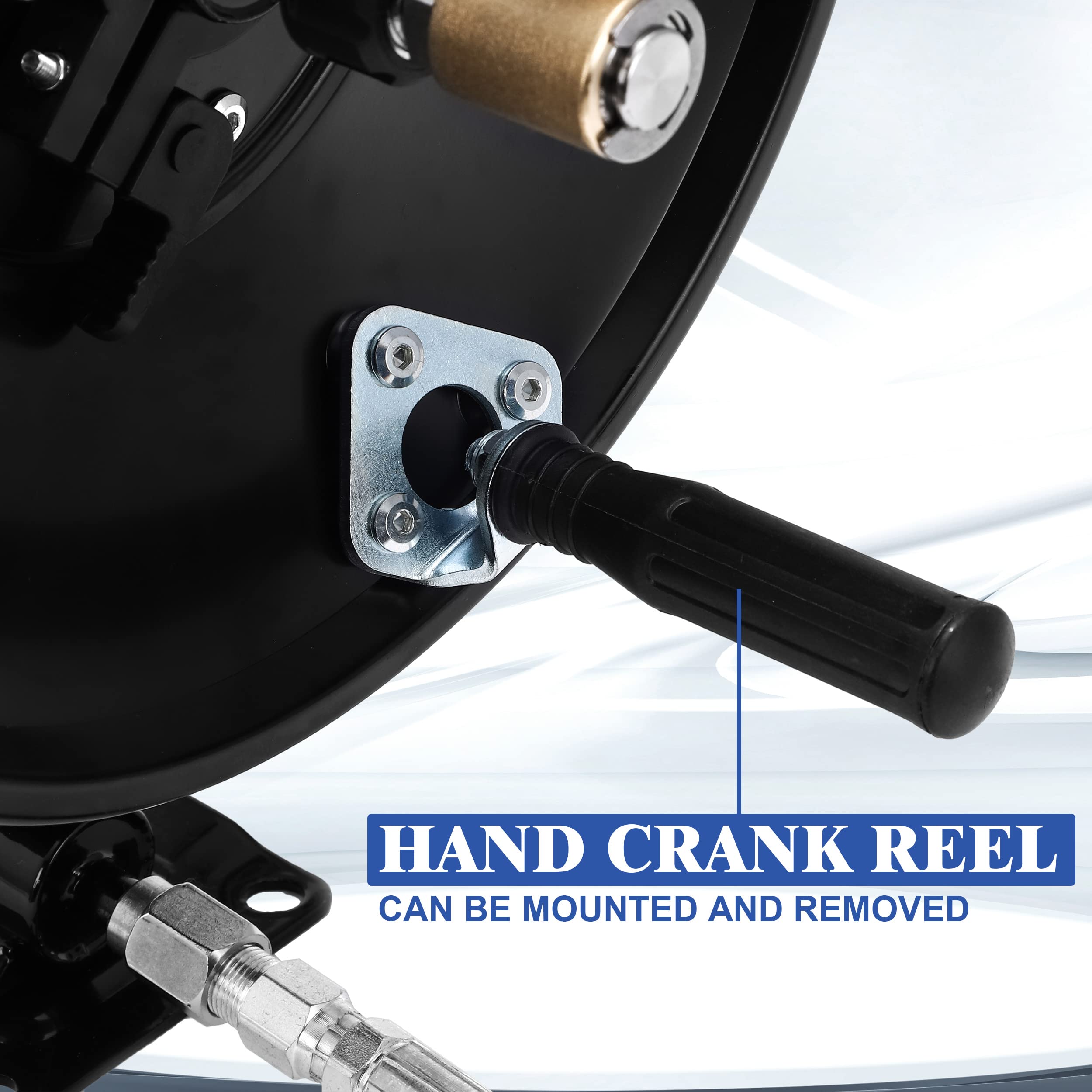 M MINGLE quick-release pins simplify installation and removal of the reel.