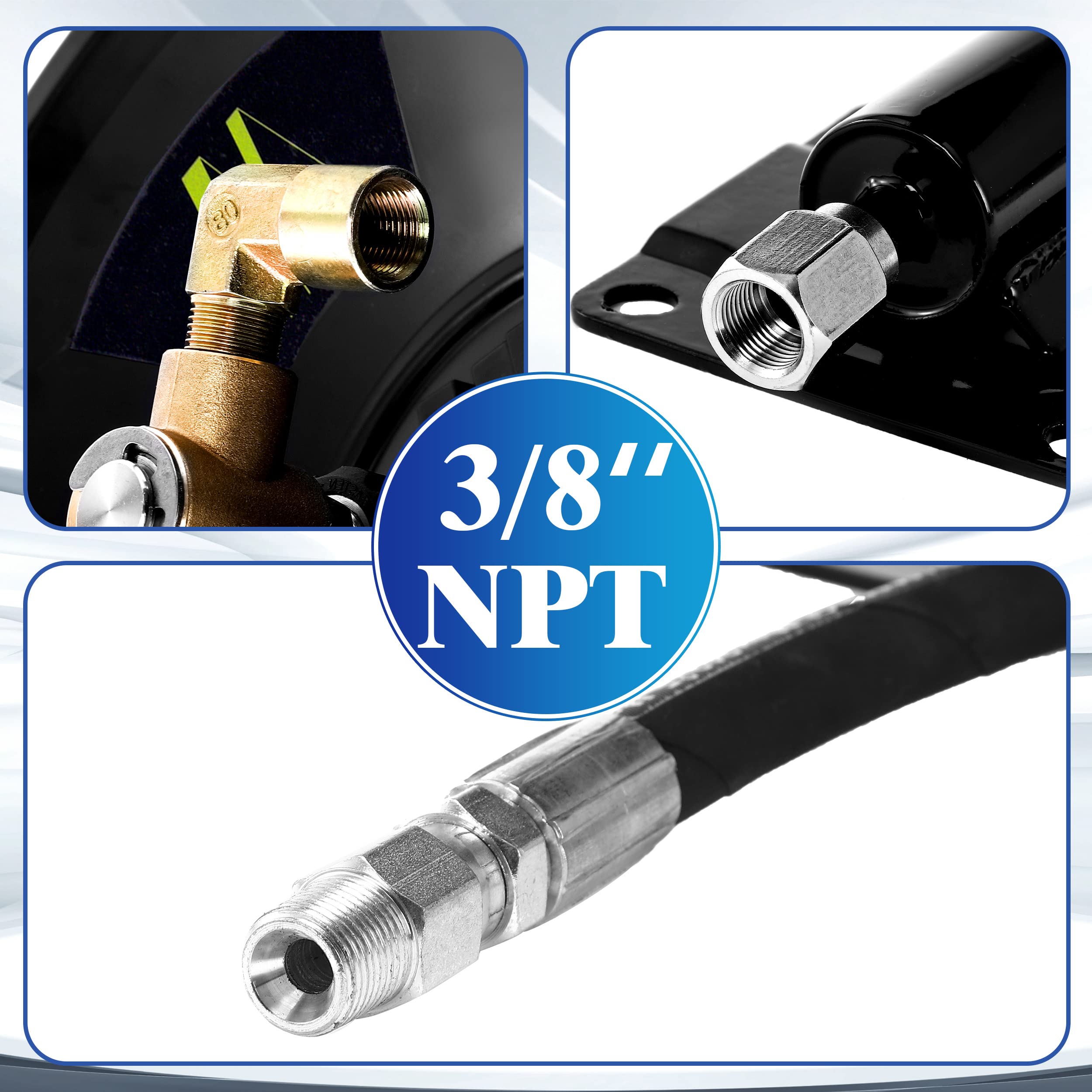M MINGLE wall-mount reel saves space and keeps hoses ready for use.