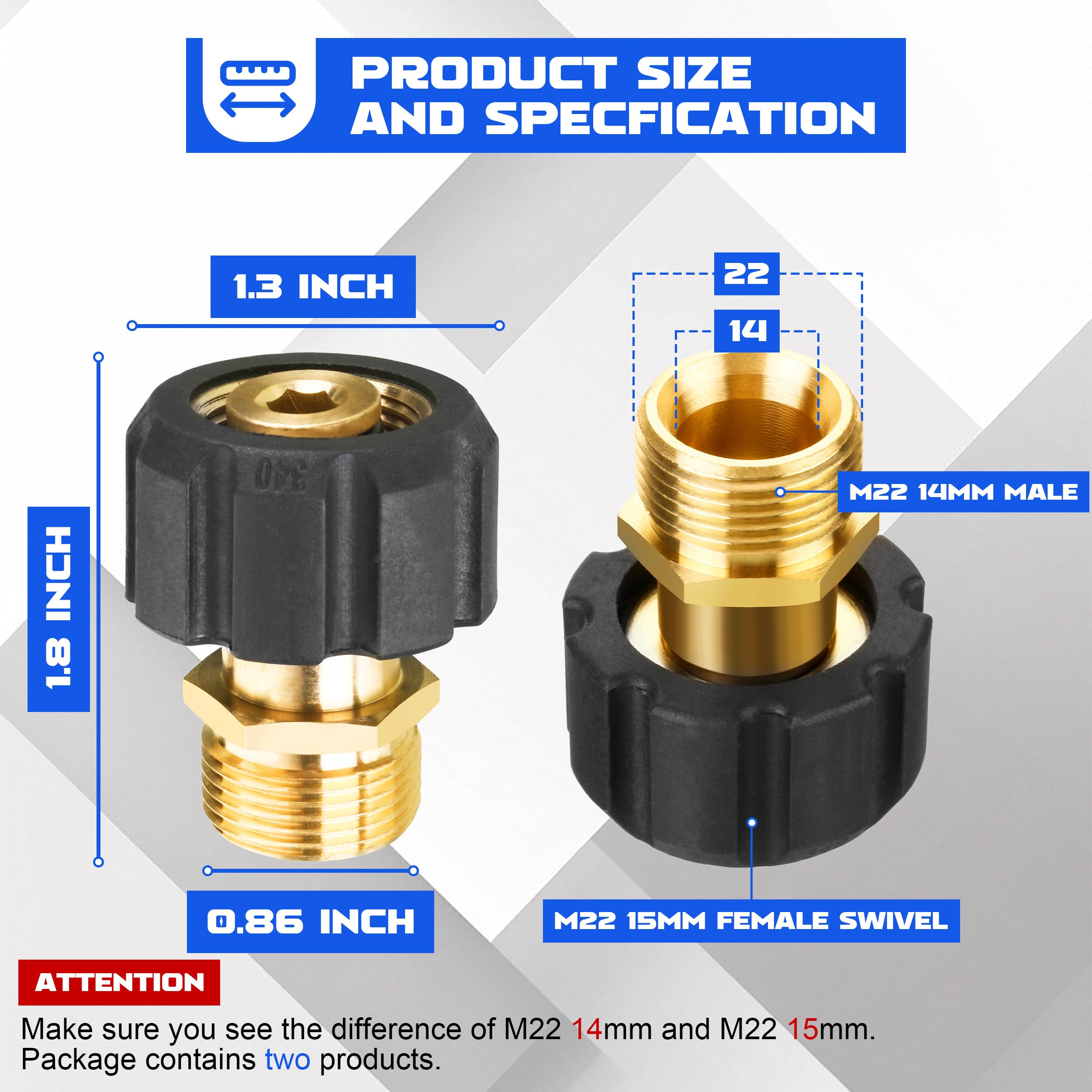 MMINGLE M22 15mm female connection ready for compatible pressure washers.