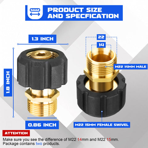 MMINGLE M22 15mm female connection ready for compatible pressure washers.