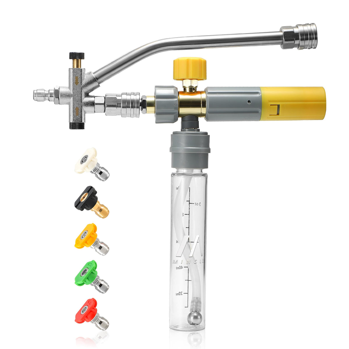 M MINGLE foam cannon with magnetic bottle mouth enables quick setup and splash-free use.