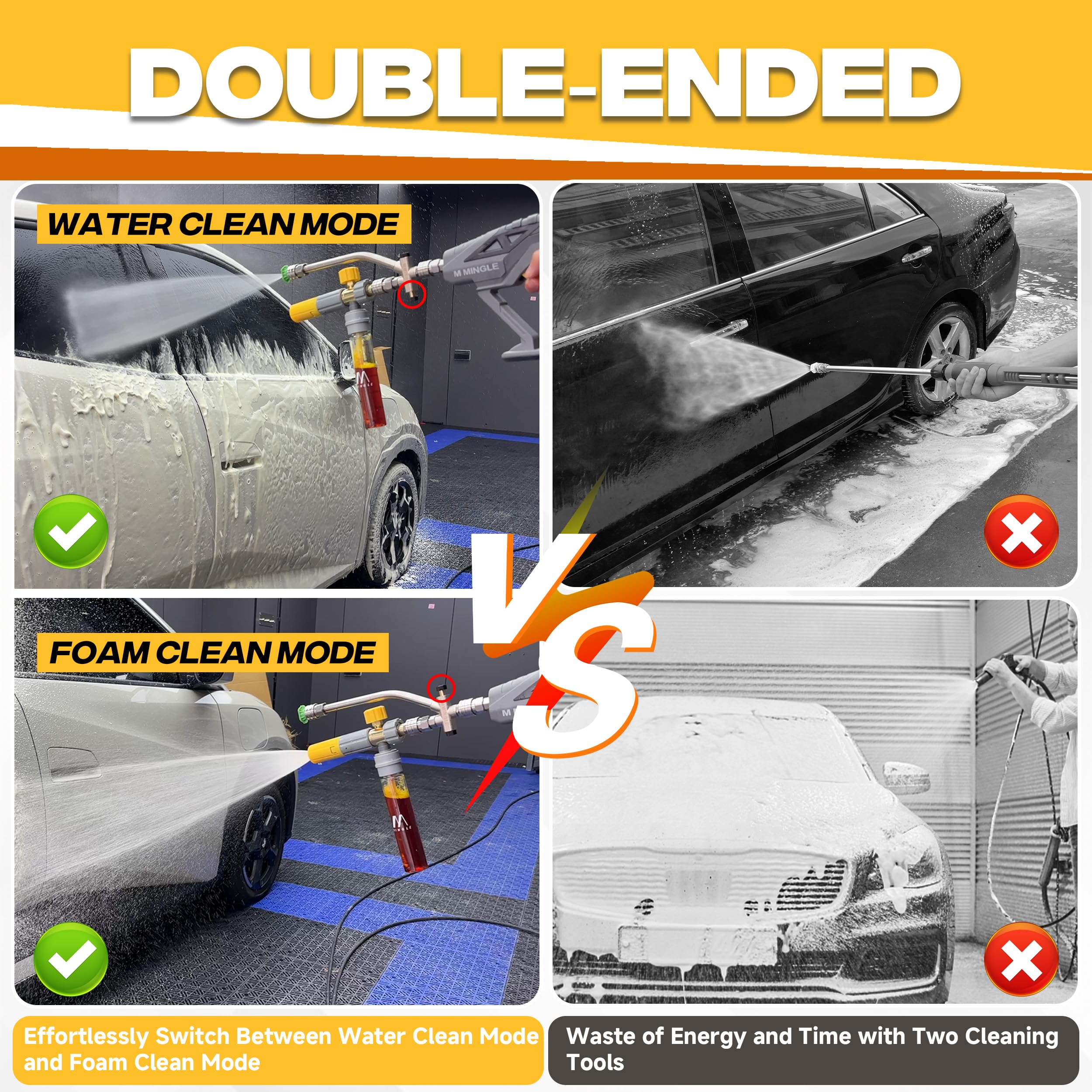 M MINGLE dual-connector design switches foam and water modes smoothly.