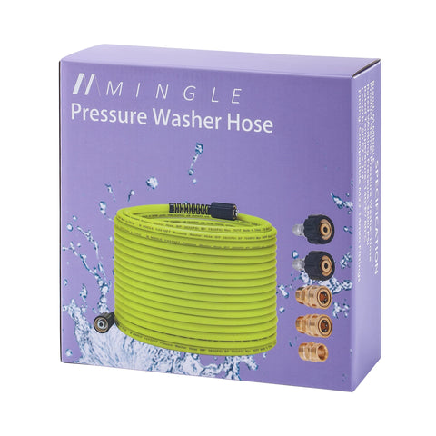 MMINGLE packaging includes hose, coupler, and adapters for ready setup