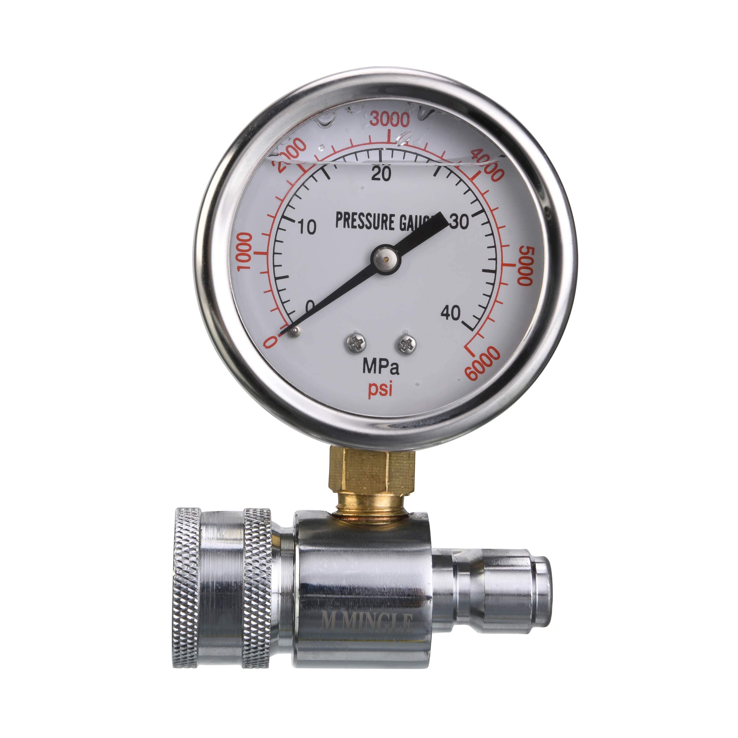 M MINGLE pressure washer gauge kit displays clear 6000 PSI readings.