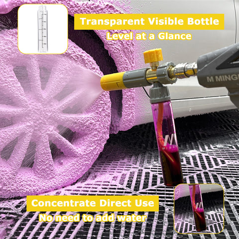 M MINGLE pressure washer gun shown with easy setup for quick, satisfying vehicle wash.