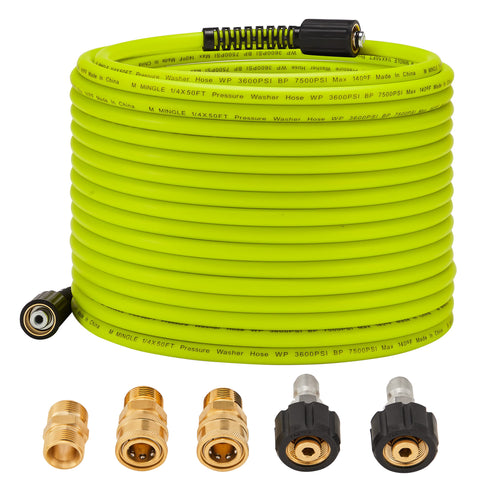 MMINGLE pressure washer hose 50 ft shows long reach for wide-area cleaning