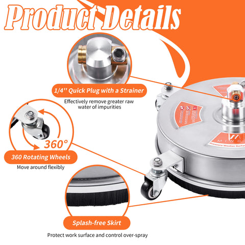 M MINGLE 1/4-inch quick-connect fits most pressure washers securely.