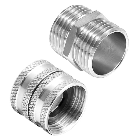 M MINGLE stainless steel hose connector close-up shows durable threading.