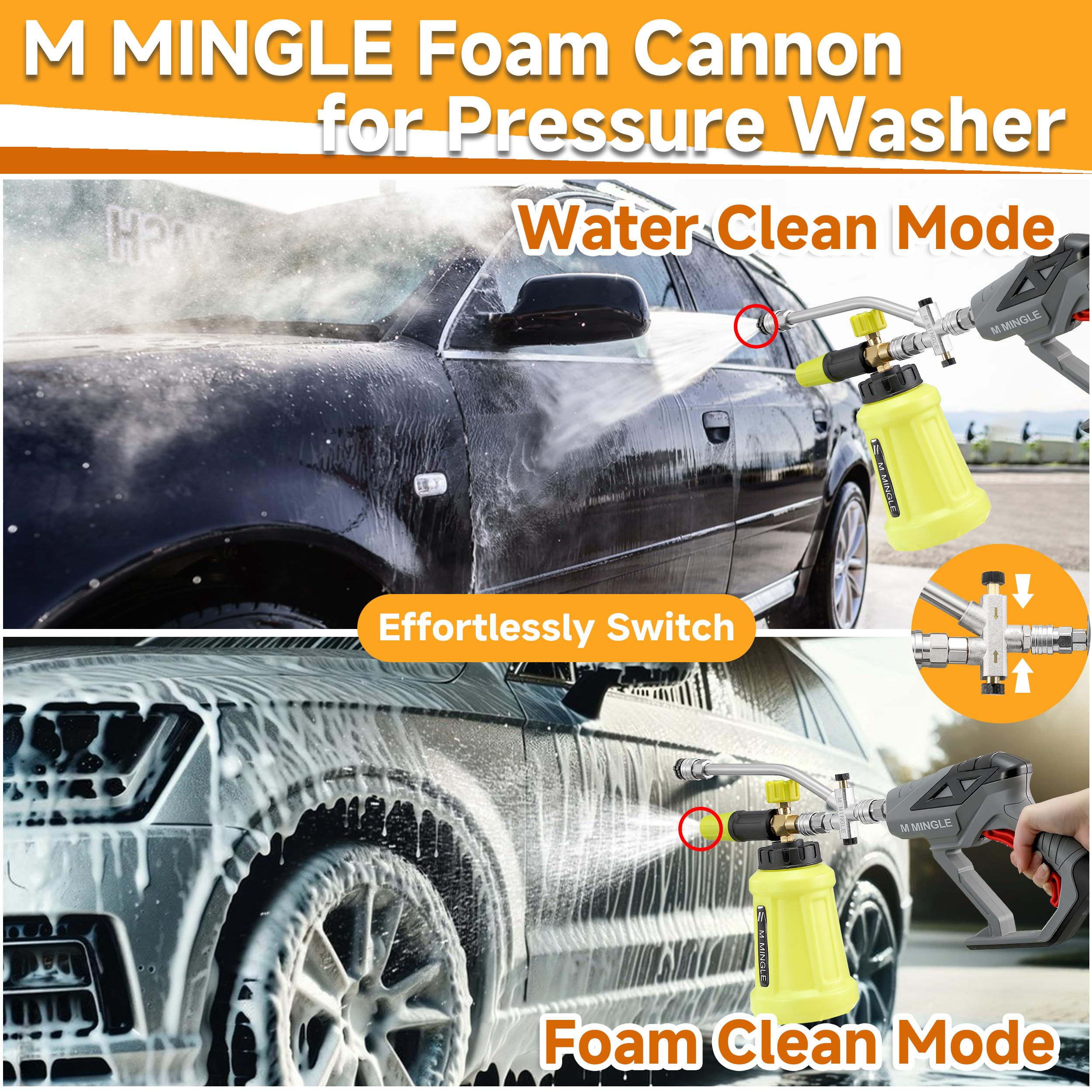 M MINGLE thick snow foam blaster delivers rich foam for surfaces.