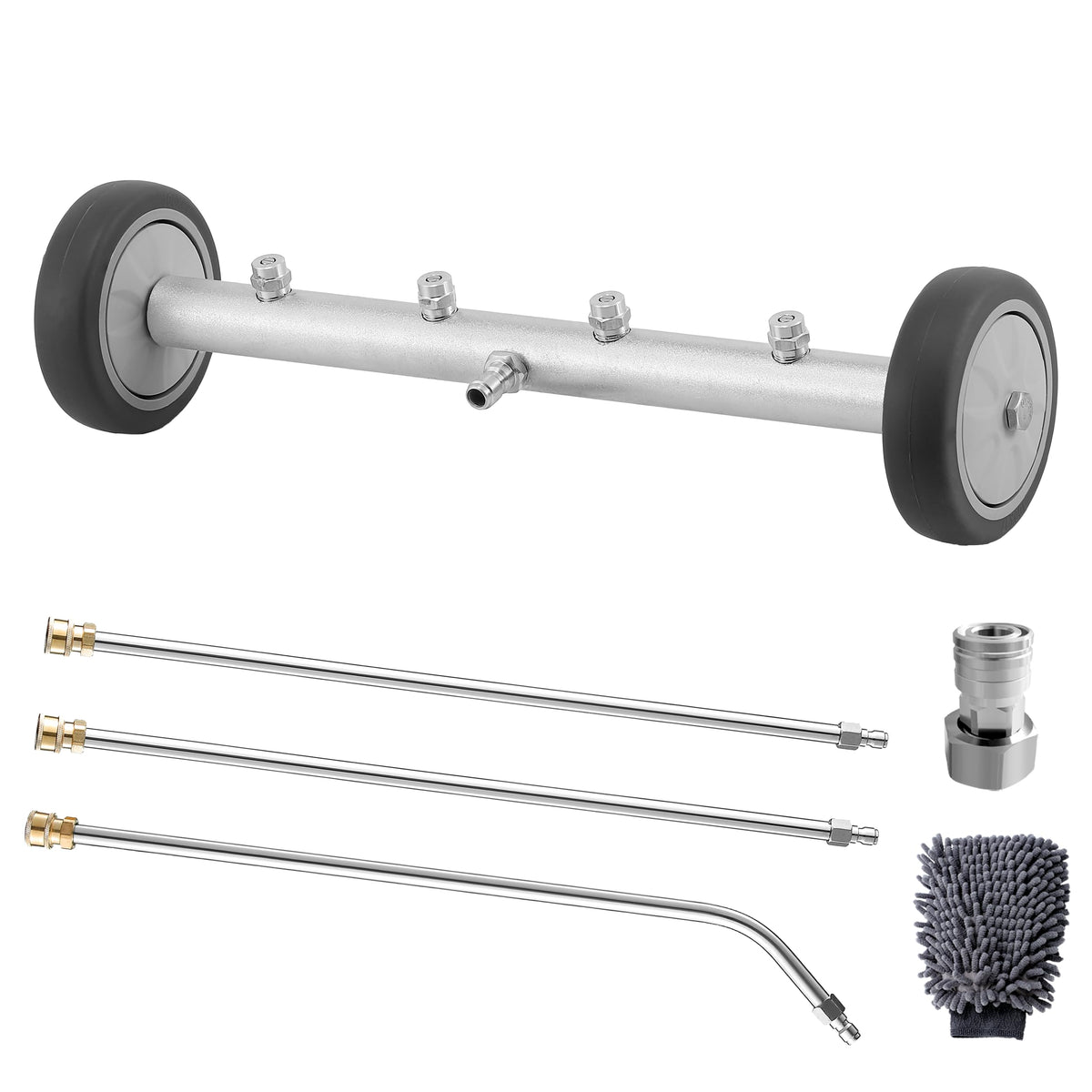 M MINGLE undercarriage attachment 16-inch in action under a car for quick cleaning