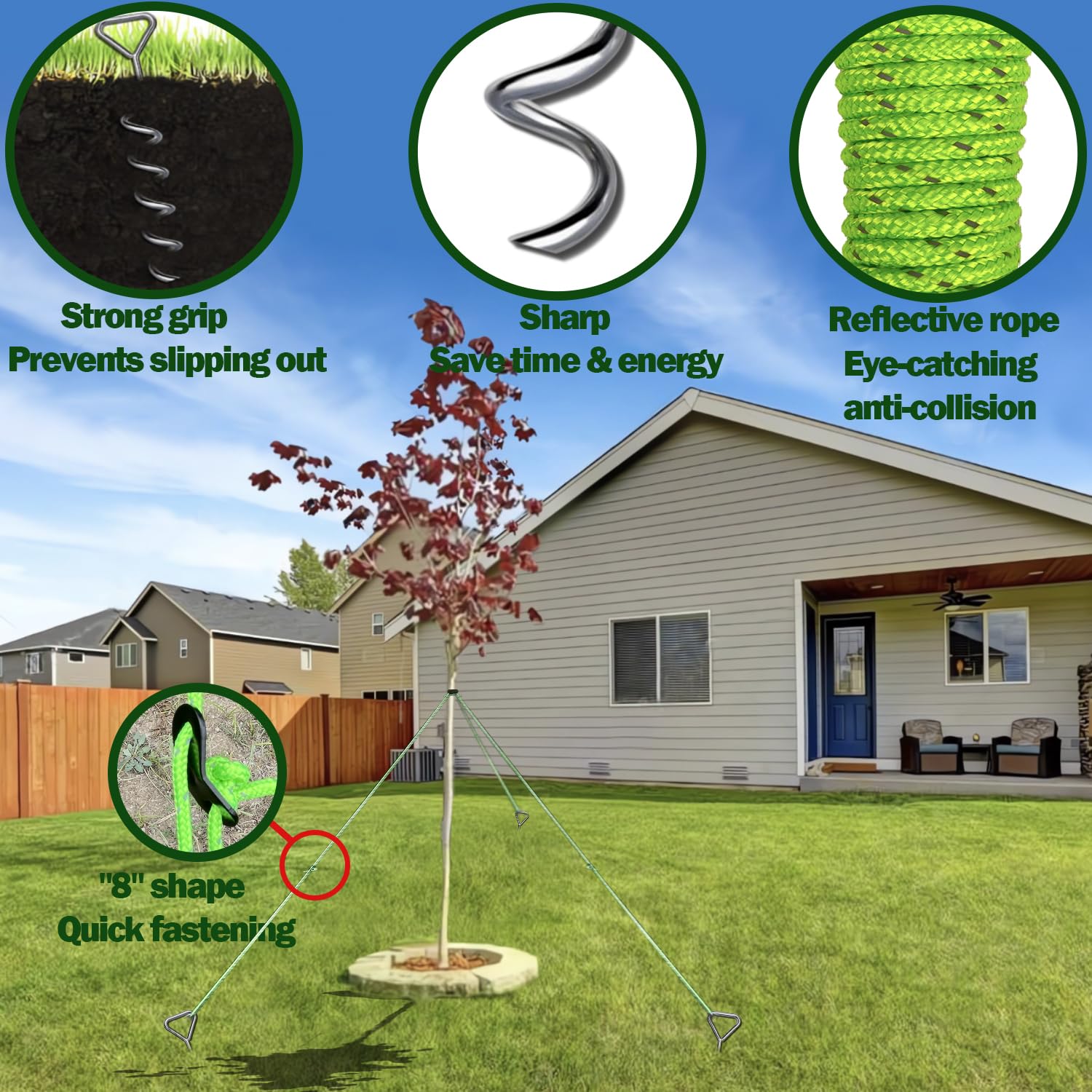 MNPARTS thickened nylon strap provides durable, secure tree support in wind and rain