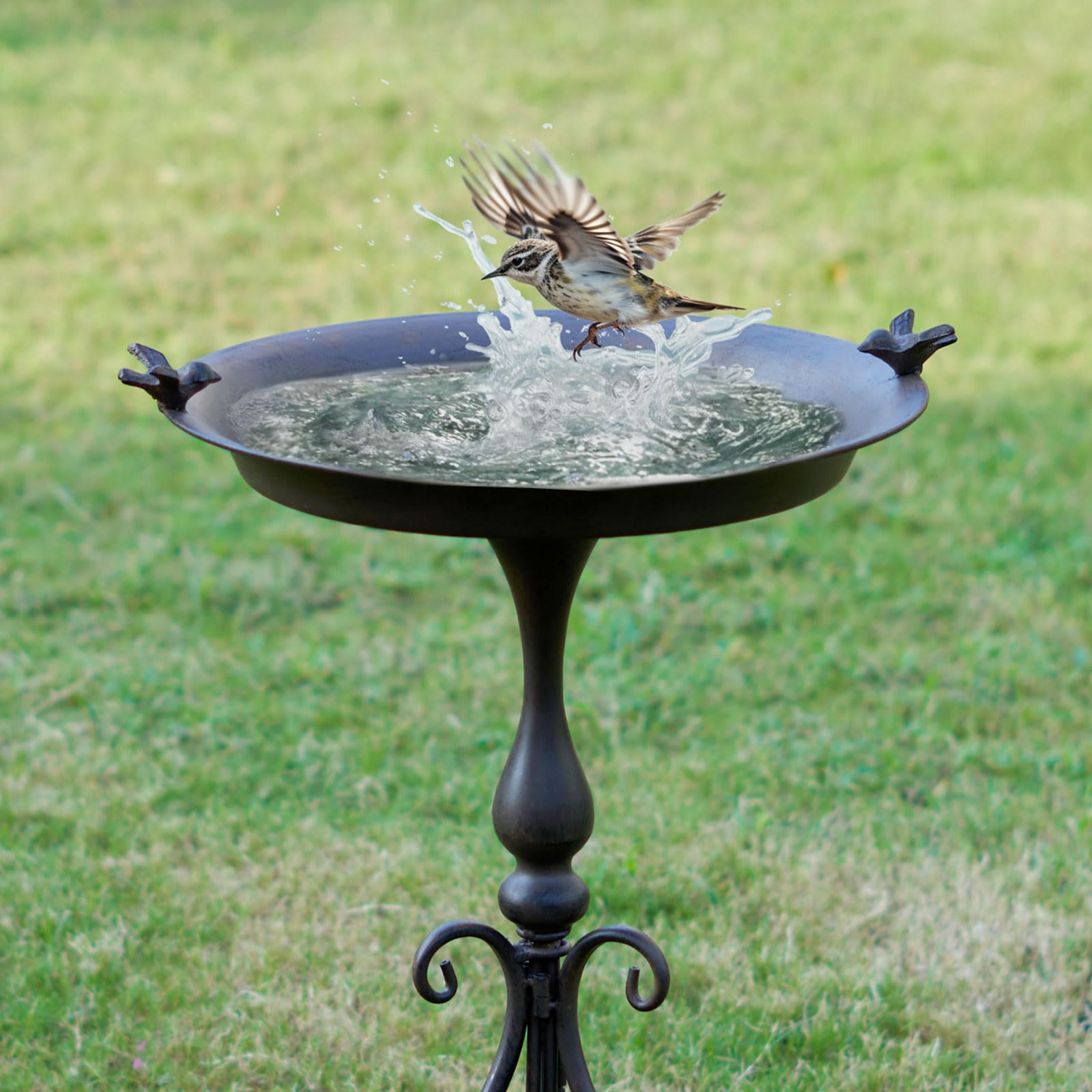 MNRYLKB birdbath-stand-top-view highlights durable outdoor design inviting birds to bathe