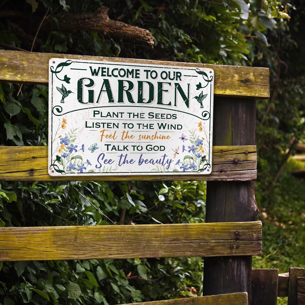 Moanlor Art garden sign with 4 screw holes, easy mounting options.