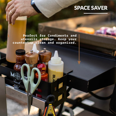 MOAT trash bag holder integrated with grill caddy simplifies cleanup.