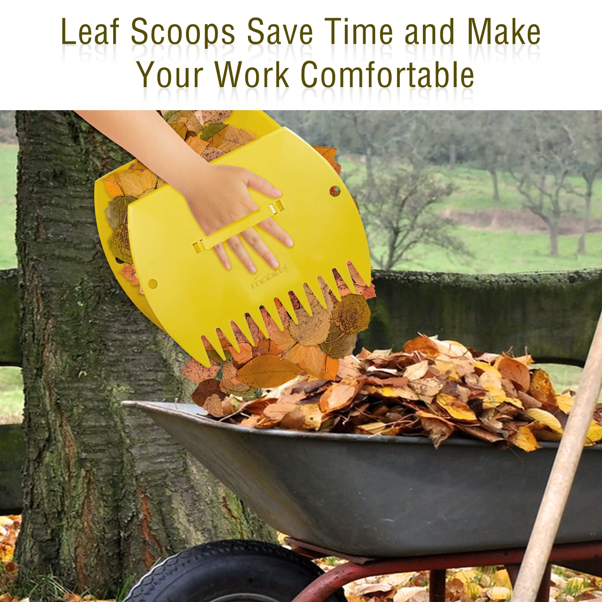 Mobitel Leaf Scoops picking leaves in the yard for efficient cleanup