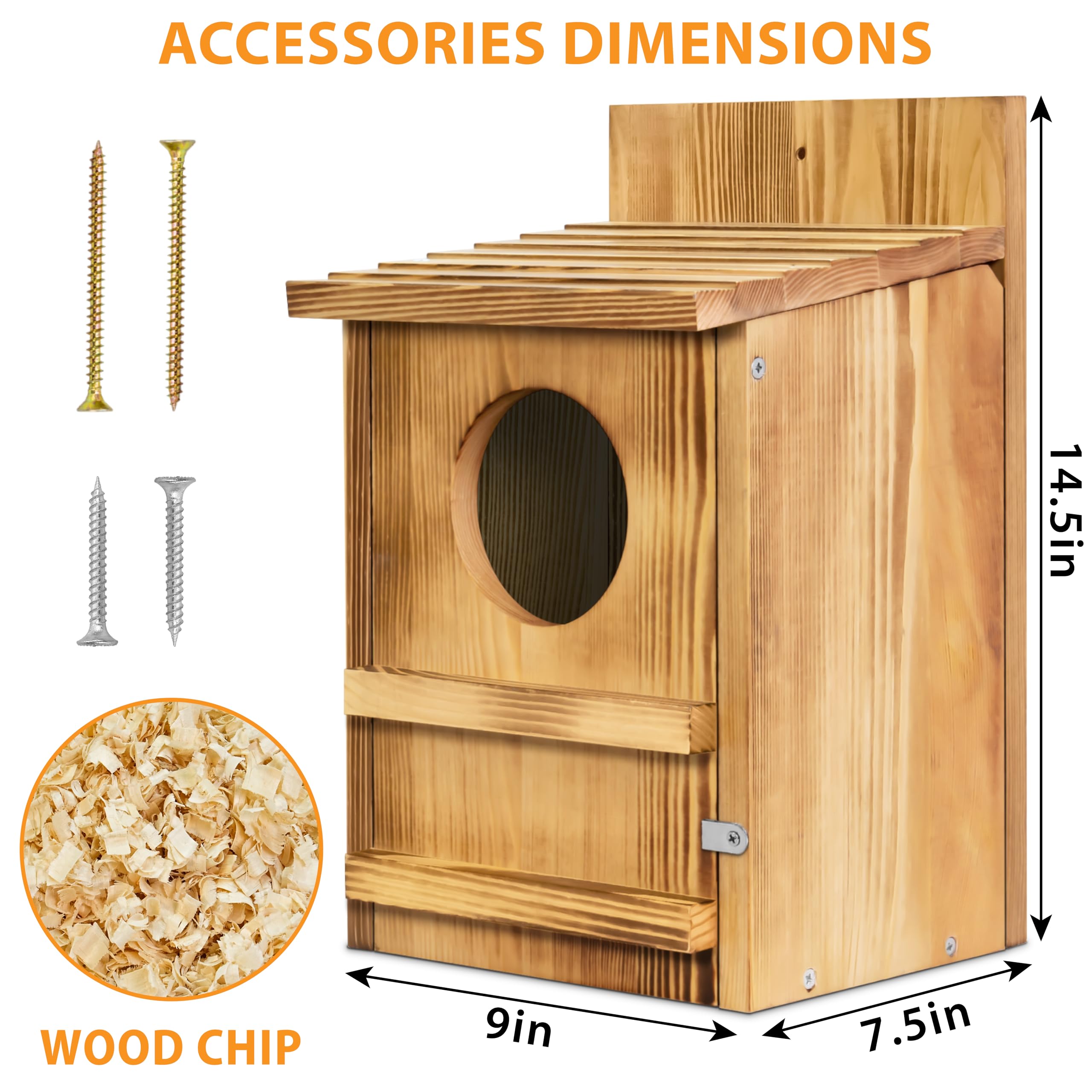 MOBYKE Screech Owl House entrance hole highlights safe nesting access for small owls