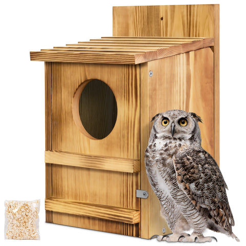 MOBYKE Screech Owl House in situ demonstrates simple setup on a tree for owls