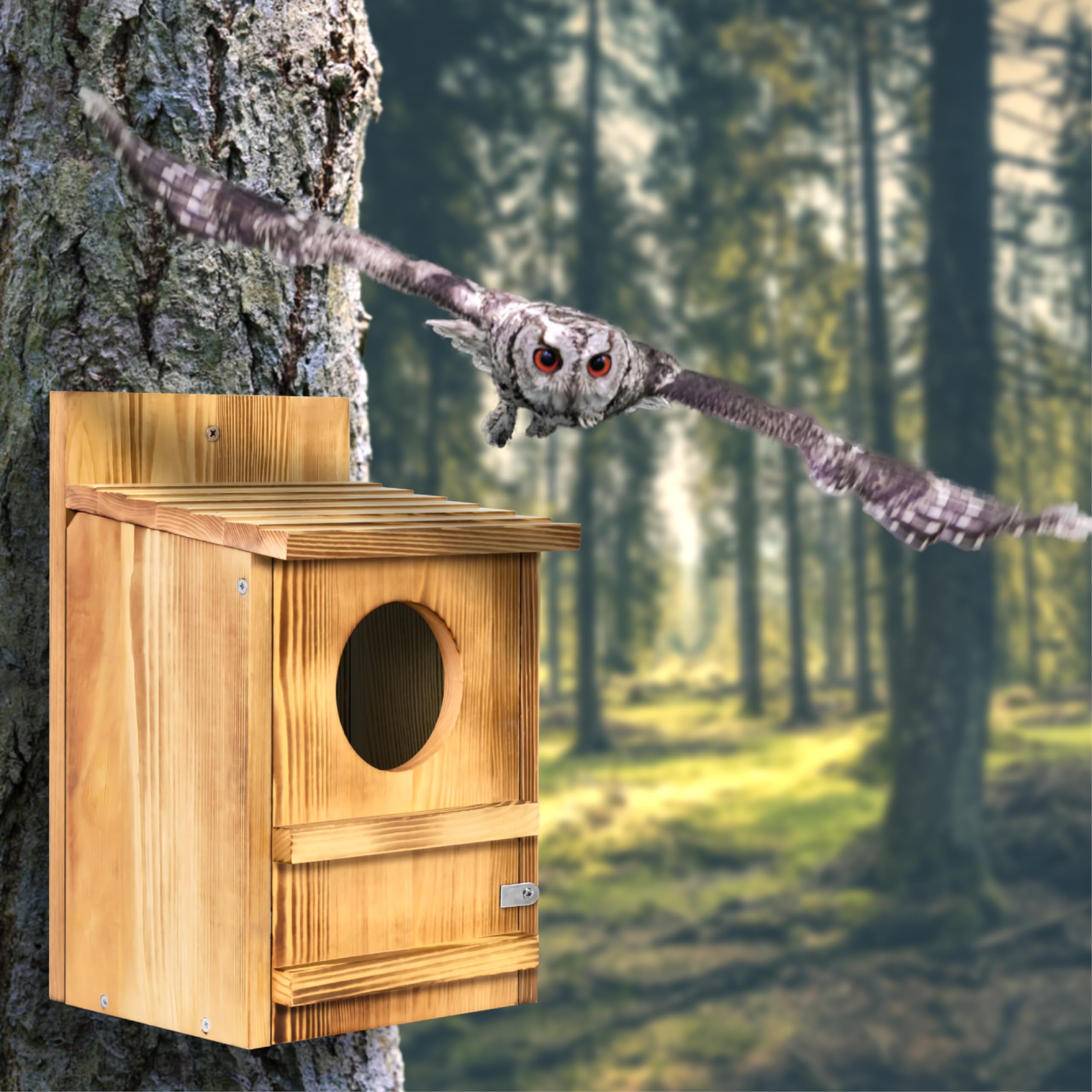 MOBYKE Screech Owl House mounting screws ensure quick, secure outdoor installation