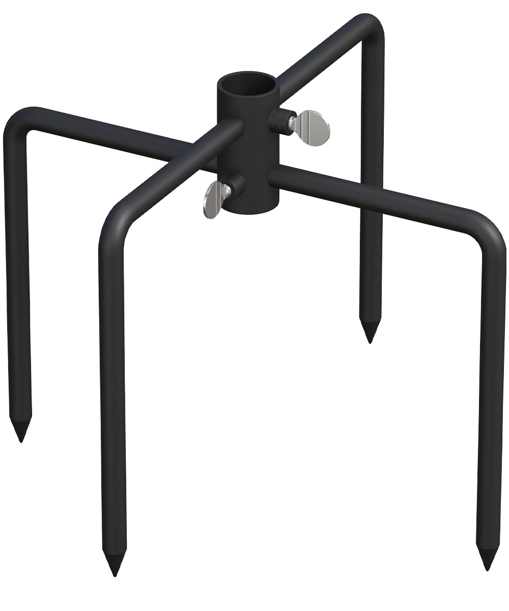Mocomax pole stabilizer base with a 2-prong design anchors poles securely in outdoor settings.