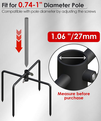 Mocomax four-prong base provides added stability for taller poles in windy conditions.
