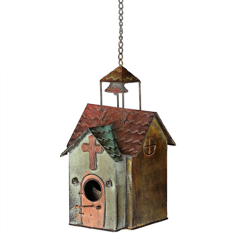 MOCOME bird house outdoor church metal hanging with vintage finish for year-round charm