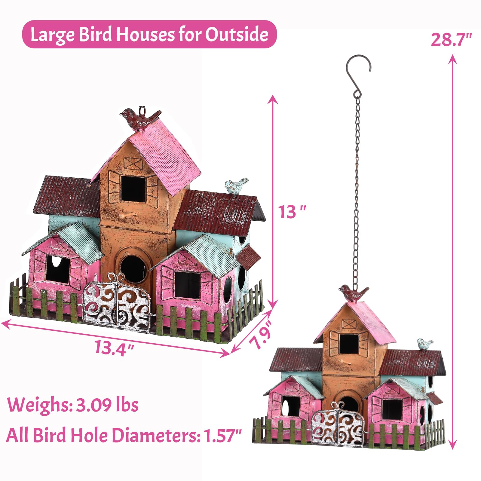 MOCOME colorful waved-roof bird house attracts birds and adds garden charm.