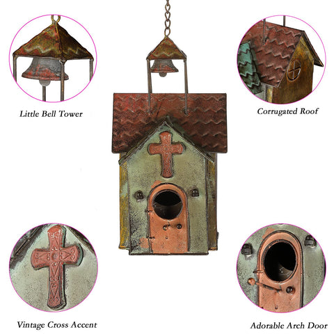 MOCOME metal bird house with distressed finish withstands rain and snow