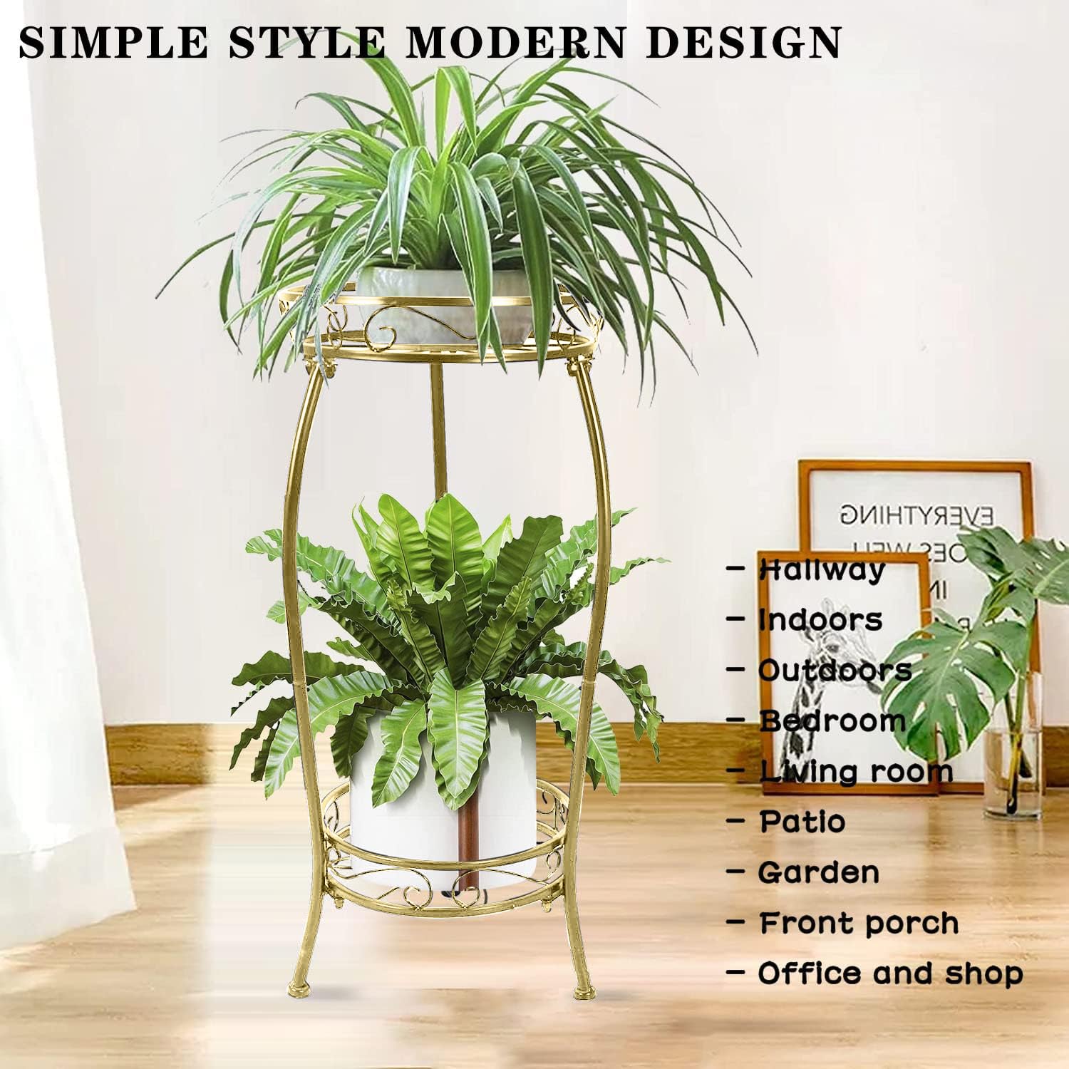 MOCORY metal plant shelf showcases weatherproof design for year-round display.