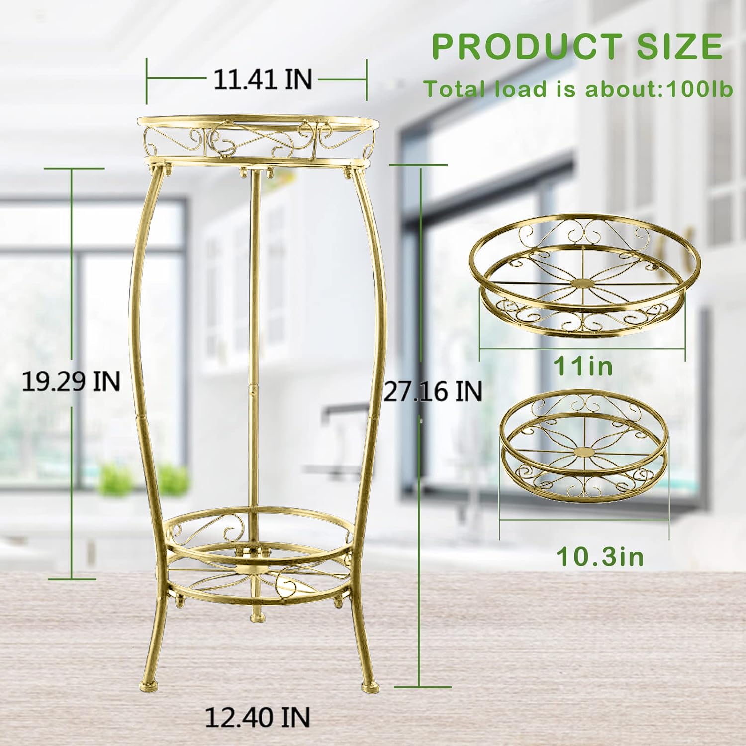 MOCORY rustproof iron plant stand highlights three-leg stability for heavy plants.