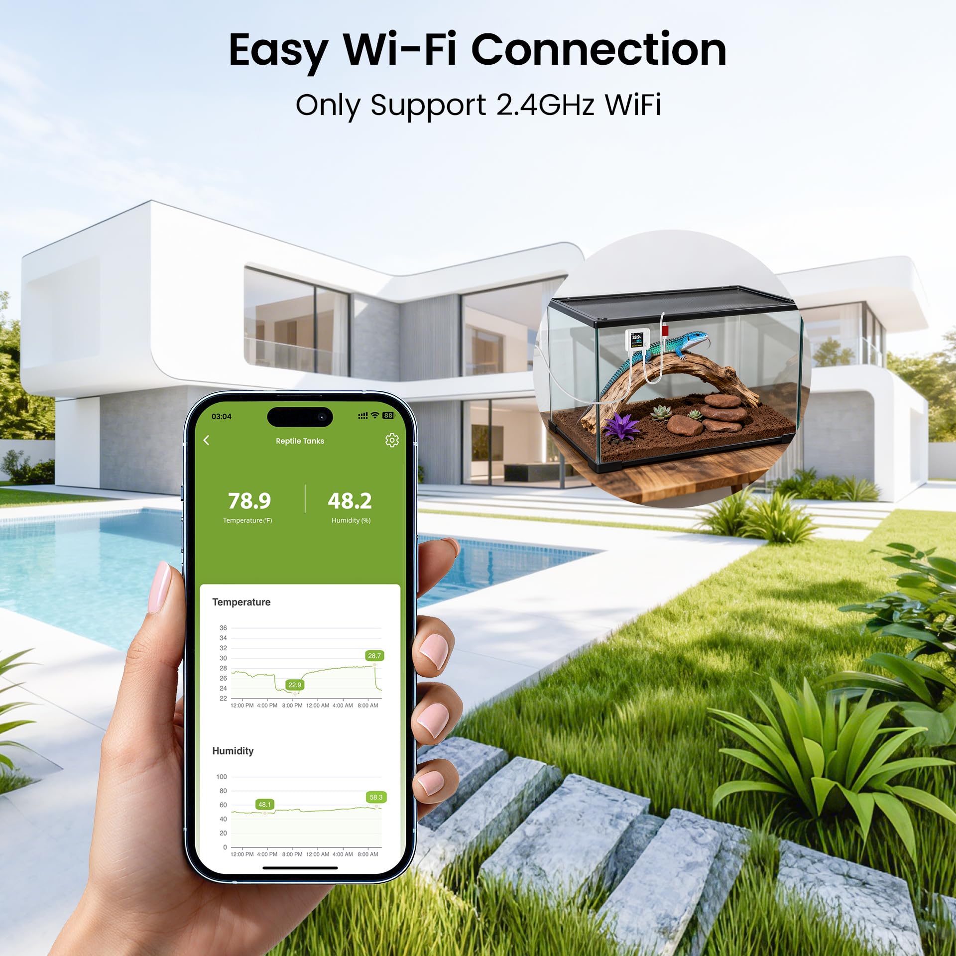 MOCREO remote monitoring app interface with real-time readings on mobile