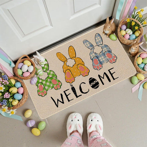 Mocsicka Bunny pattern door mat adds cute seasonal decor outdoors