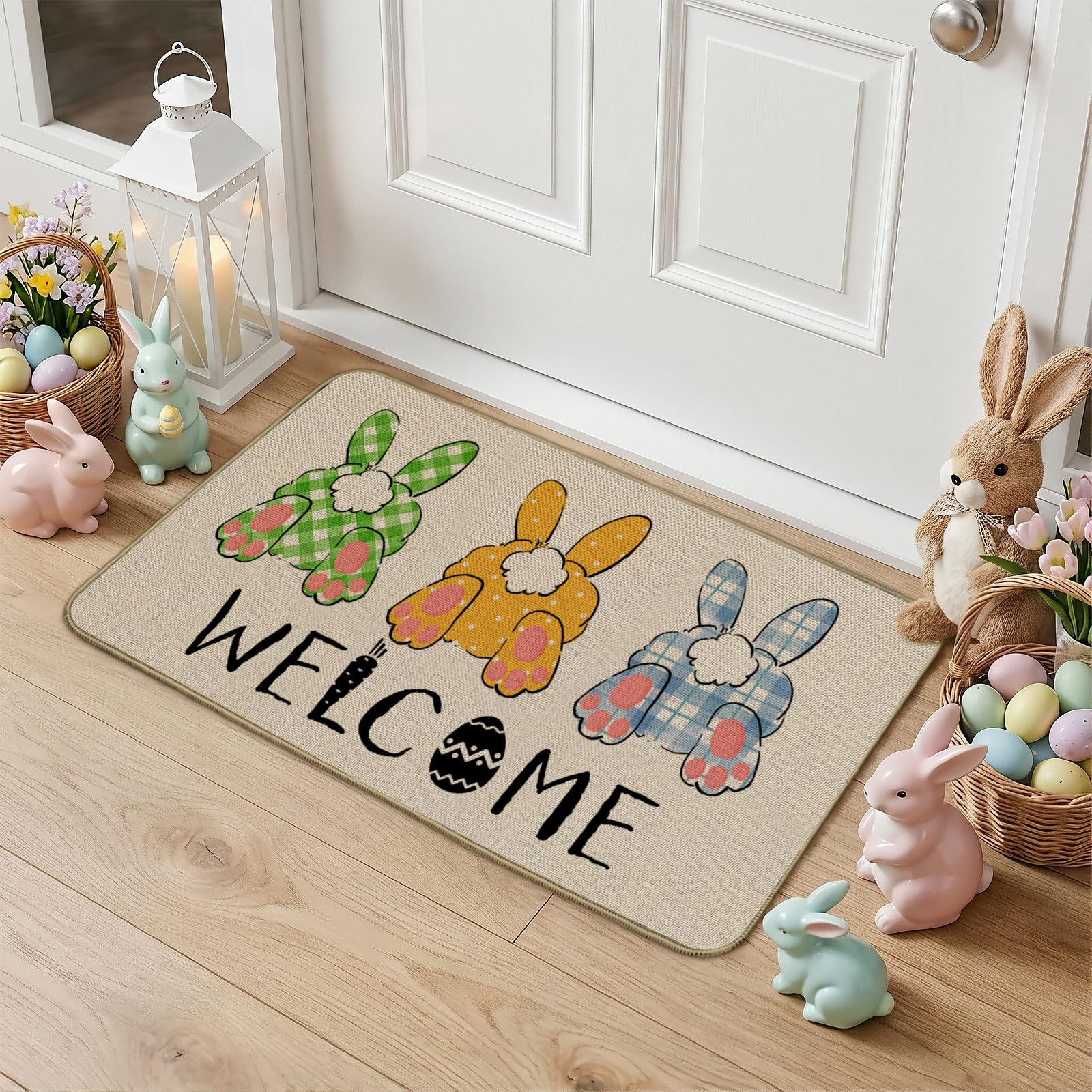 Mocsicka Easter Bunny Doormat with Happy Easter design welcoming guests