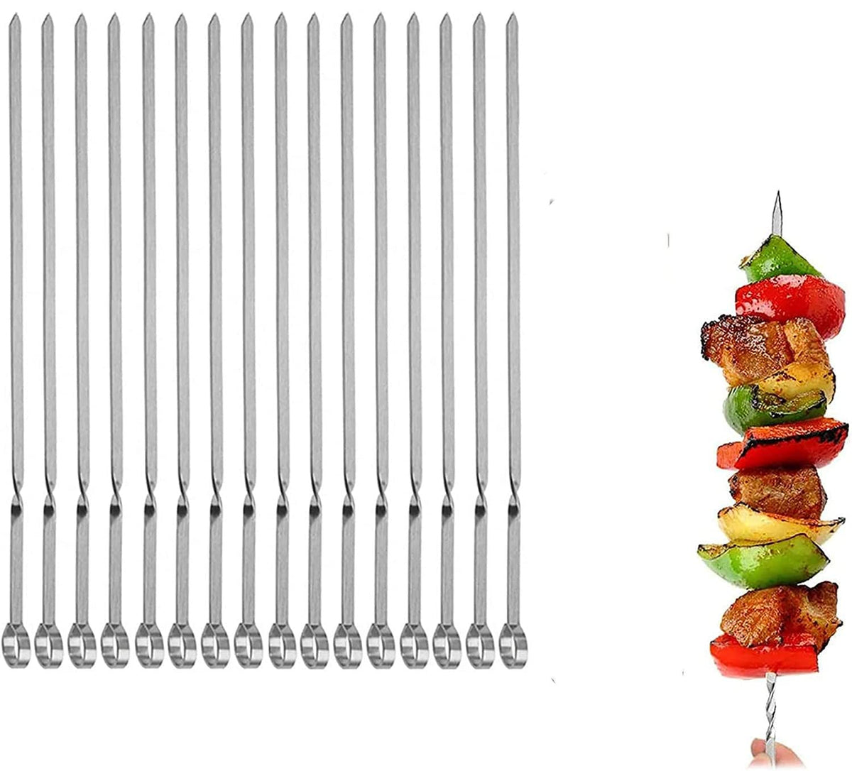 MOCUMEI metal skewers with flat blade and angled tip for steady grilling