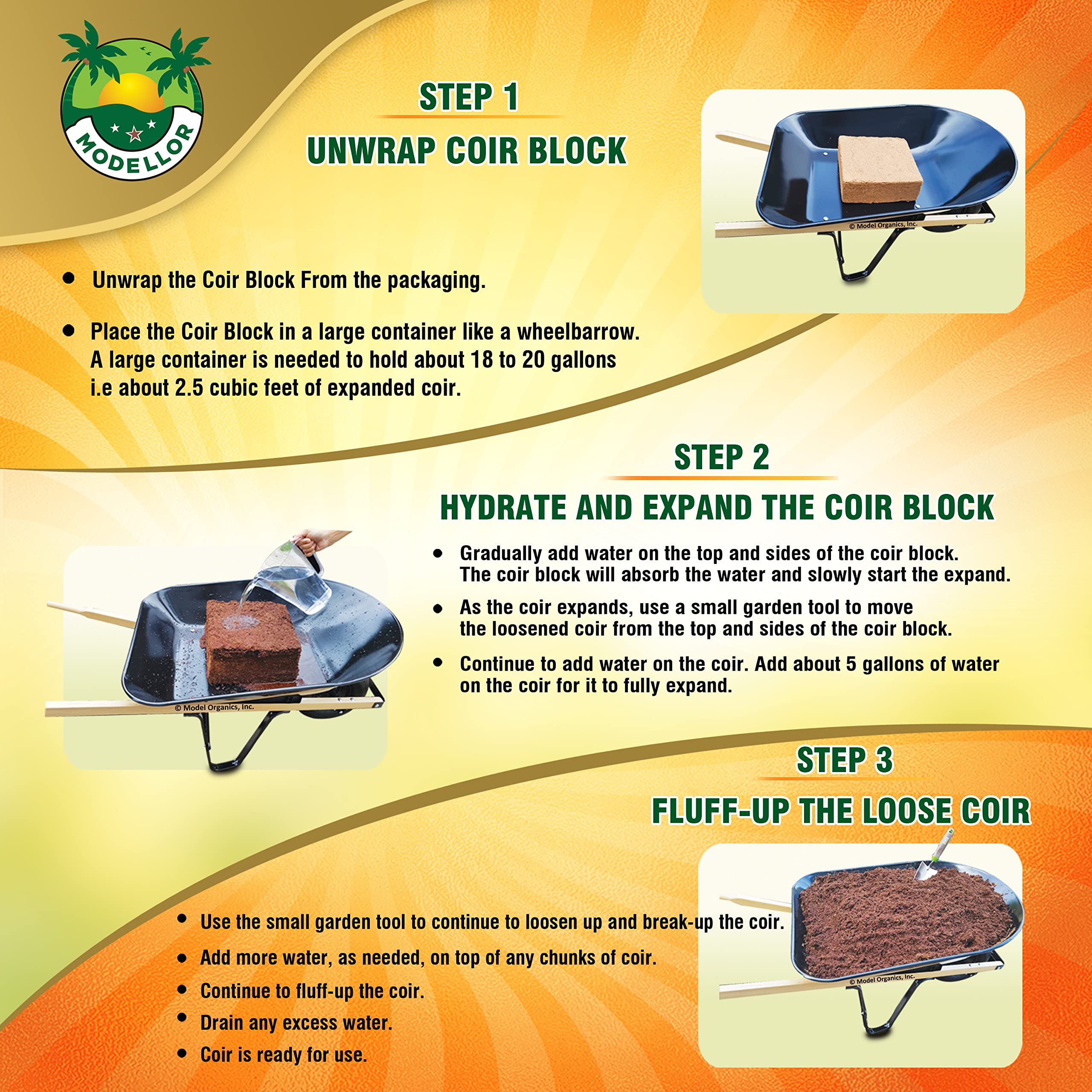 MODELLOR 10 lb coir brick dry-pack for easy storage and handling.
