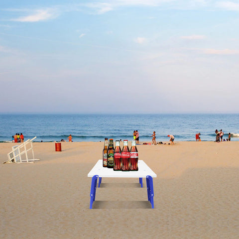 Modern-Depo beach table unfolded to 15.9x14.2x9.6 in for snacks