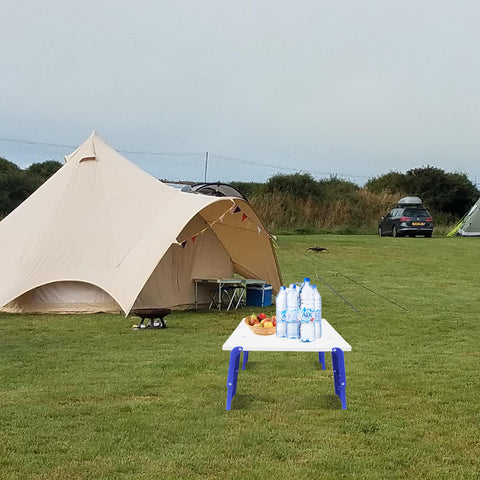 Modern-Depo blue beach table setup outdoors