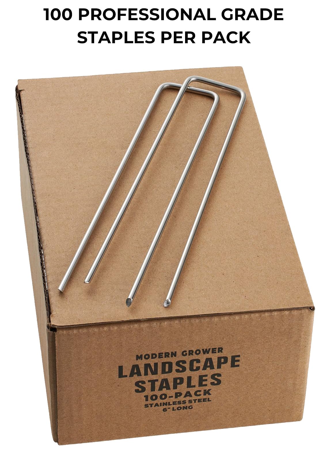 Modern Grower 100-pack landscape staples, ideal for large projects and bulk garden installs.