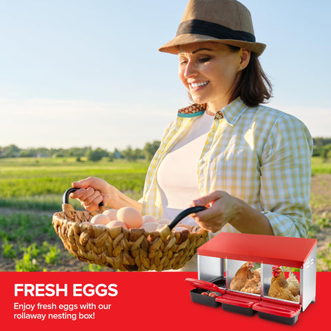 Modern Innovations coop setup with nesting box demonstrates integrated system.