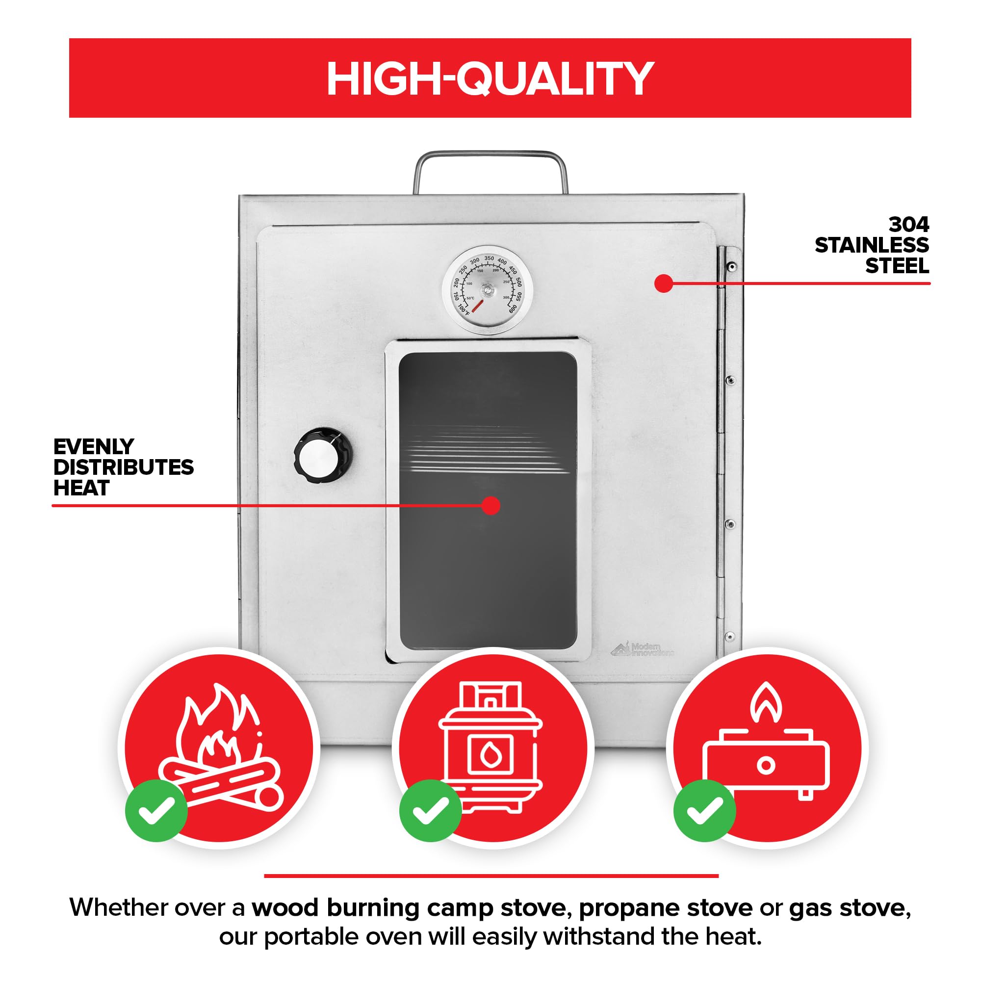 Modern Innovations portable camping oven interior cooking space suitable for multiple dishes