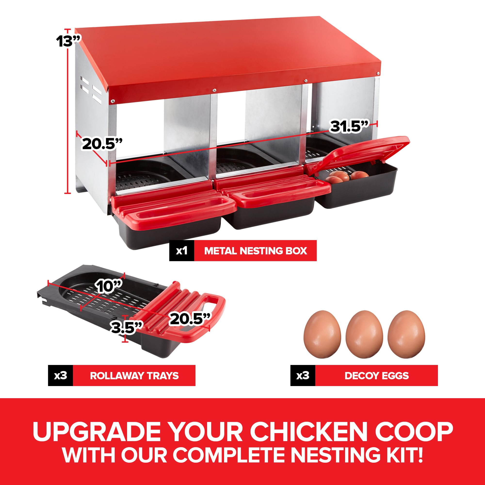 Modern Innovations rollaway trays close-up emphasizes easy cleaning and efficient egg collection.
