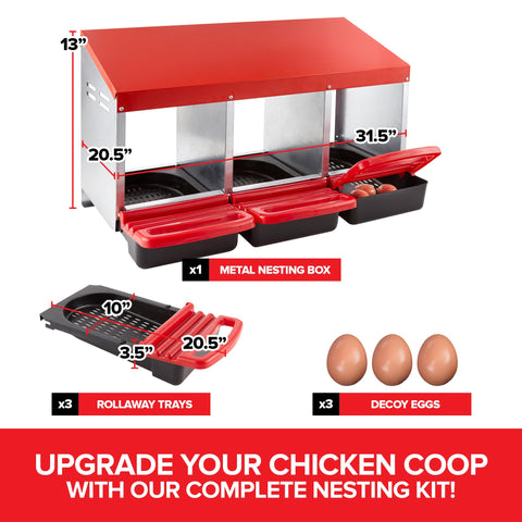 Modern Innovations rollaway trays close-up emphasizes easy cleaning and efficient egg collection.