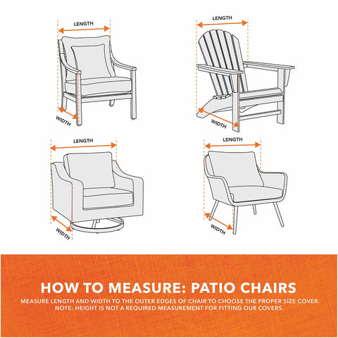 Modern Leisure Basics chair cover shows dimensions 33x34x31 to fit standard chairs.