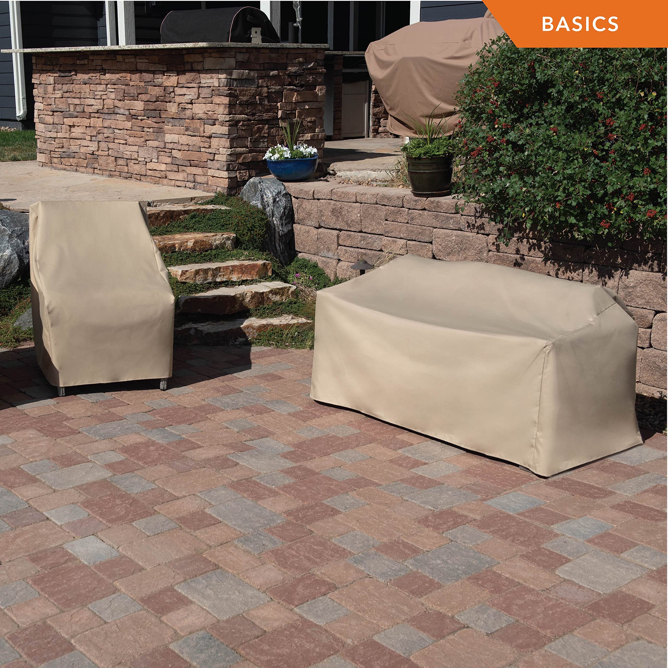 Modern Leisure Basics chair cover is easy to wipe clean after outdoor use.