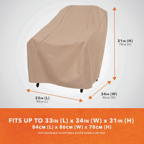 Modern Leisure Basics chair cover secured with wind straps for harsh weather.