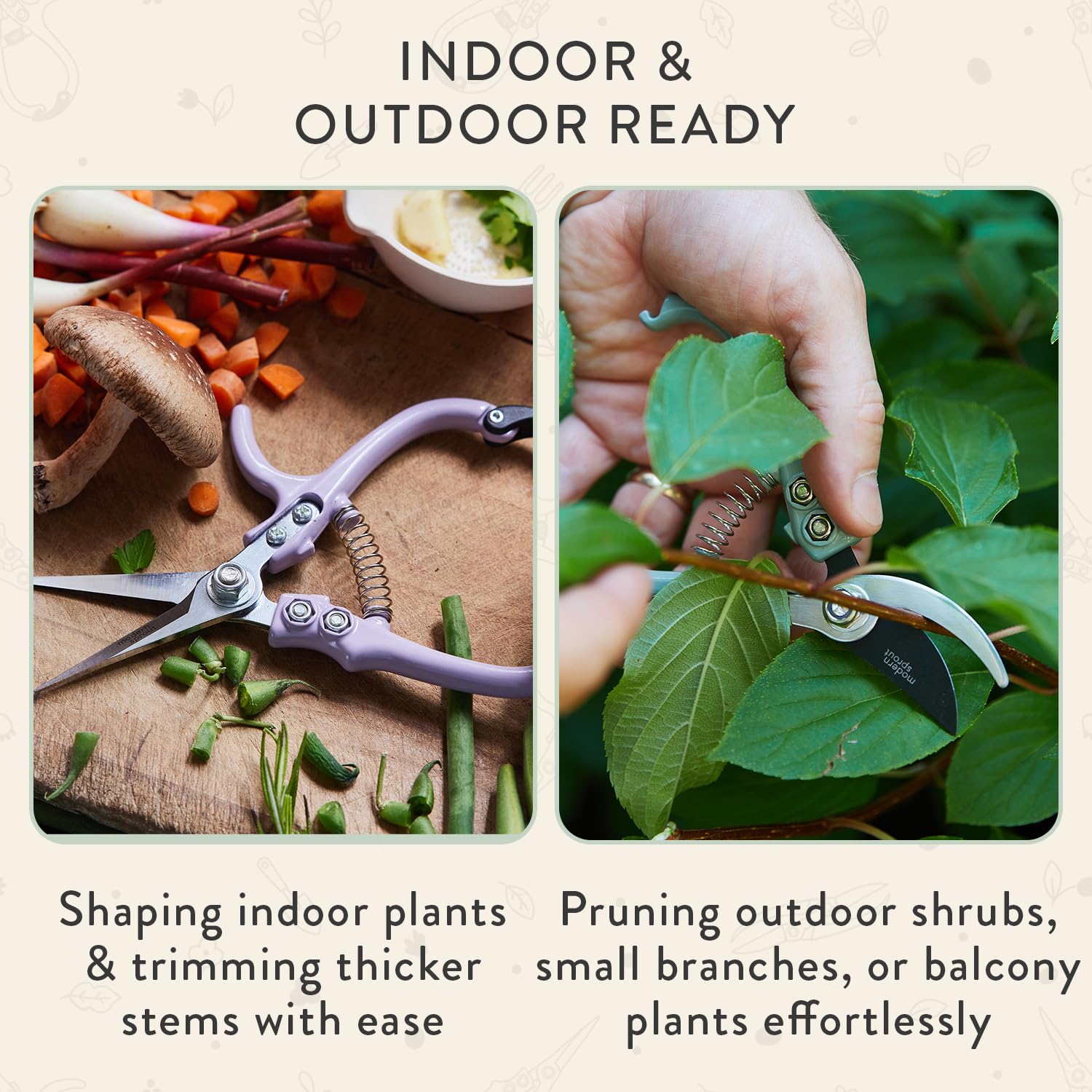 Modern Sprout ergonomic non-slip grip handles reduce fatigue during extended pruning.