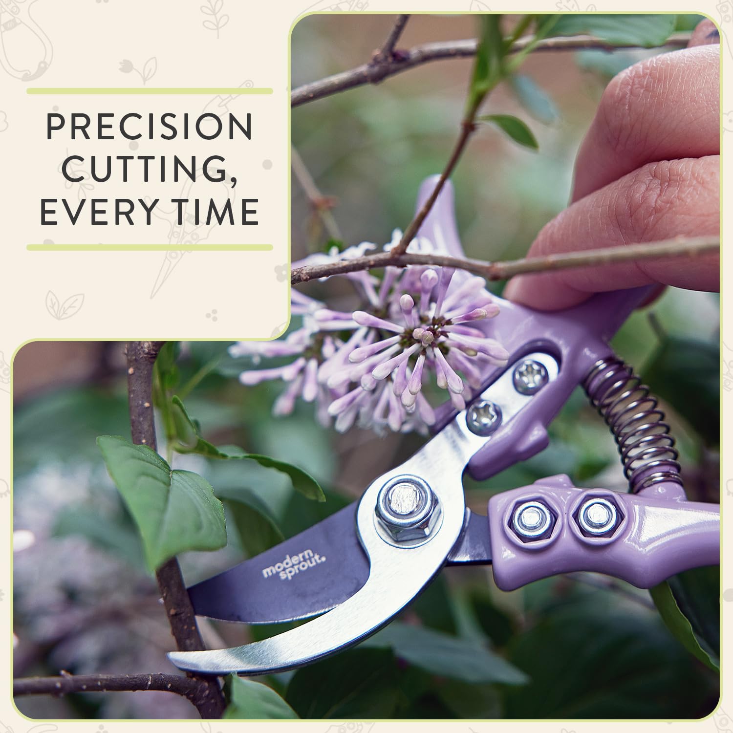 Modern Sprout Hand Pruner easy-lock mechanism demonstrates secure storage and safe operation
